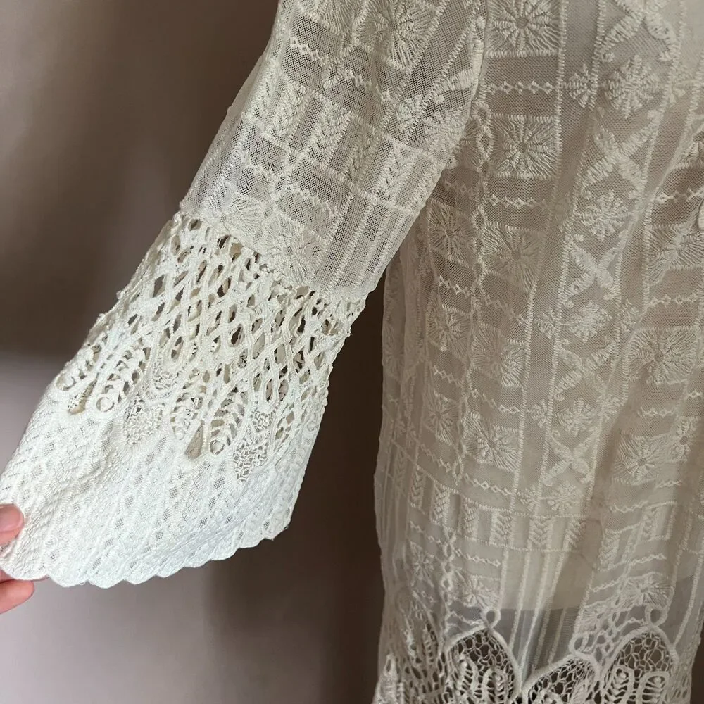 Miho's Italy Lace Crochet Cover Up Tunic Dress Shell Beaded Vacation Euro Summer